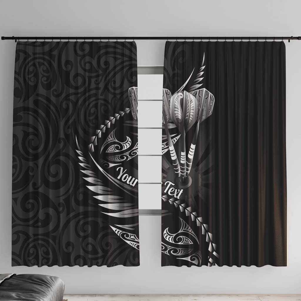 Personalised All Black New Zealand Darts Window Curtain Aoteroa Fern Maori Galaxy Style LT14 With Hooks Black - Polynesian Pride