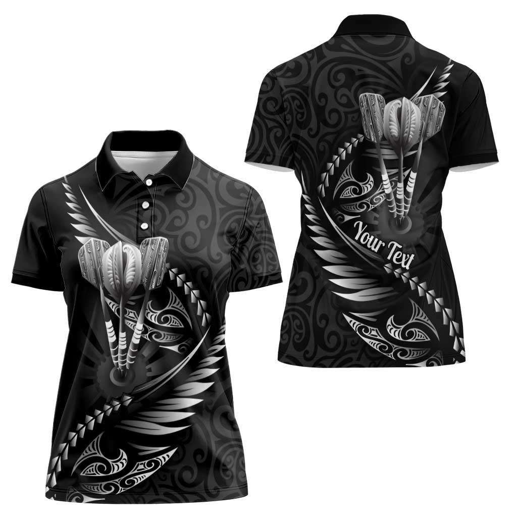 Personalised All Black New Zealand Darts Women Polo Shirt Aoteroa Fern Maori Galaxy Style