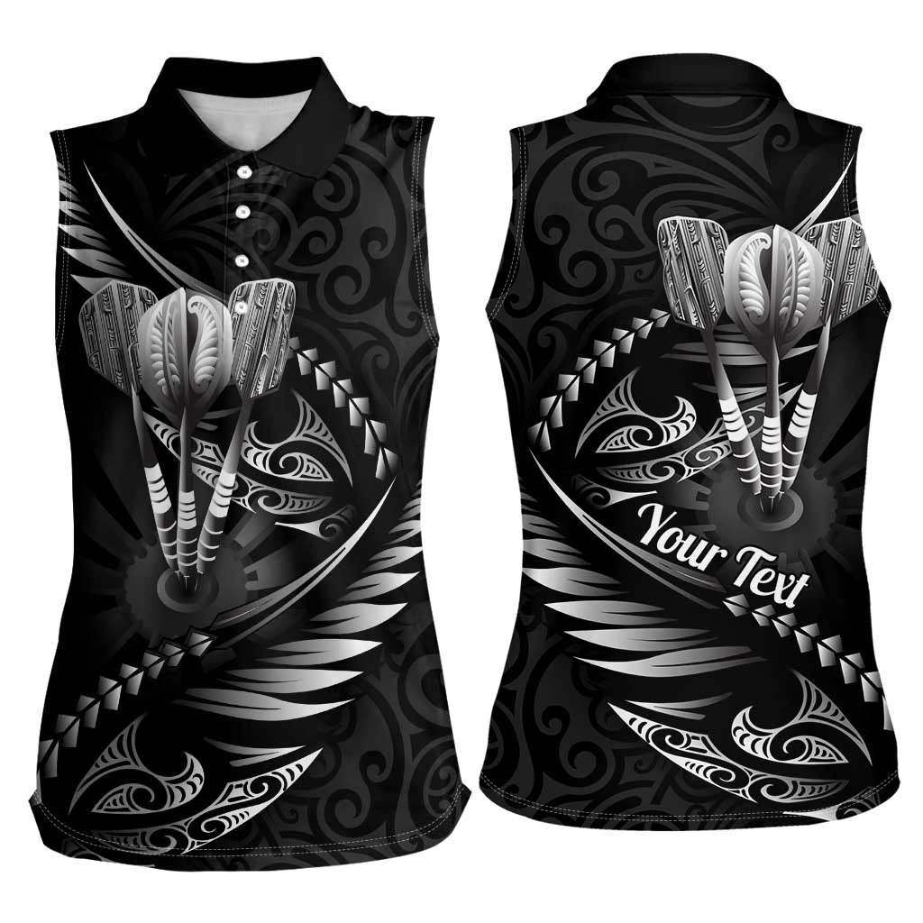 Personalised All Black New Zealand Darts Women Sleeveless Polo Shirt Aoteroa Fern Maori Galaxy Style