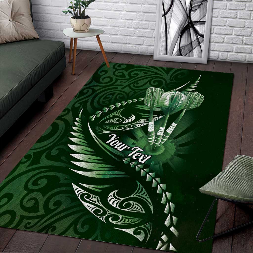 Personalised All Green New Zealand Darts Area Rug Aoteroa Fern Maori Galaxy Style