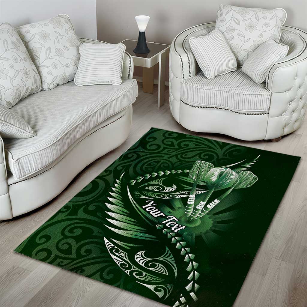 Personalised All Green New Zealand Darts Area Rug Aoteroa Fern Maori Galaxy Style