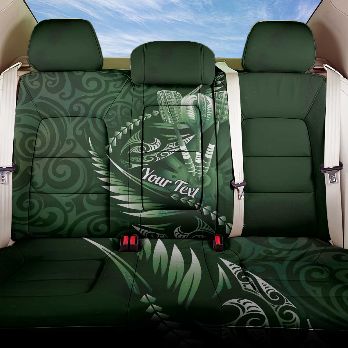 Personalised All Green New Zealand Darts Back Car Seat Cover Aoteroa Fern Maori Galaxy Style