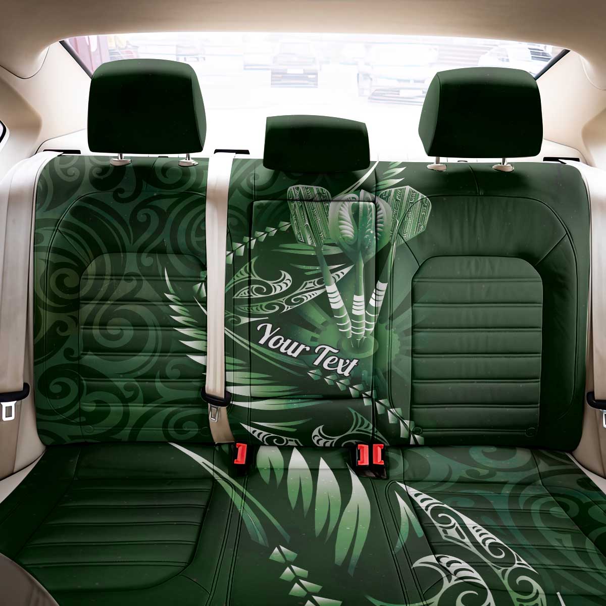 Personalised All Green New Zealand Darts Back Car Seat Cover Aoteroa Fern Maori Galaxy Style