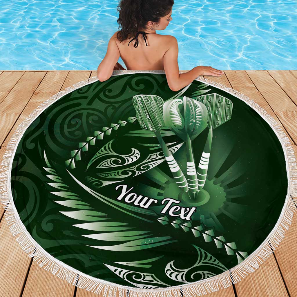 Personalised All Green New Zealand Darts Beach Blanket Aoteroa Fern Maori Galaxy Style