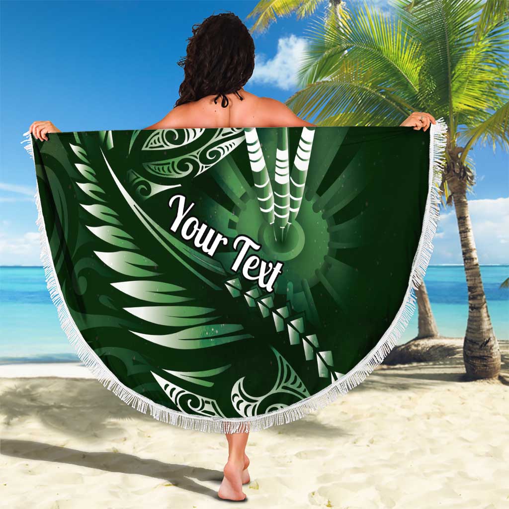 Personalised All Green New Zealand Darts Beach Blanket Aoteroa Fern Maori Galaxy Style