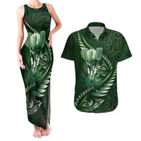 Personalised All Green New Zealand Darts Couples Matching Tank Maxi Dress and Hawaiian Shirt Aoteroa Fern Maori Galaxy Style