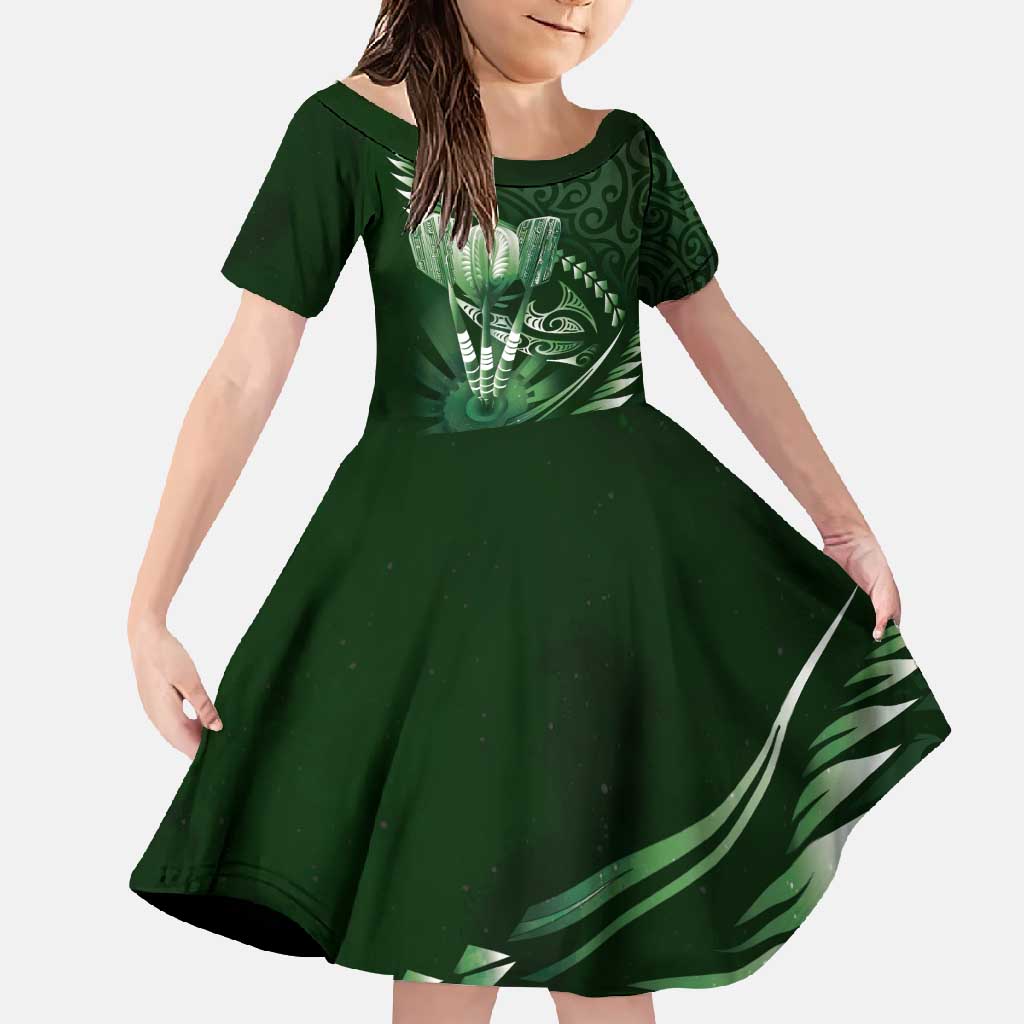 Personalised All Green New Zealand Darts Family Matching Mermaid Dress and Hawaiian Shirt Aoteroa Fern Maori Galaxy Style