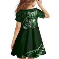 Personalised All Green New Zealand Darts Family Matching Off Shoulder Maxi Dress and Hawaiian Shirt Aoteroa Fern Maori Galaxy Style