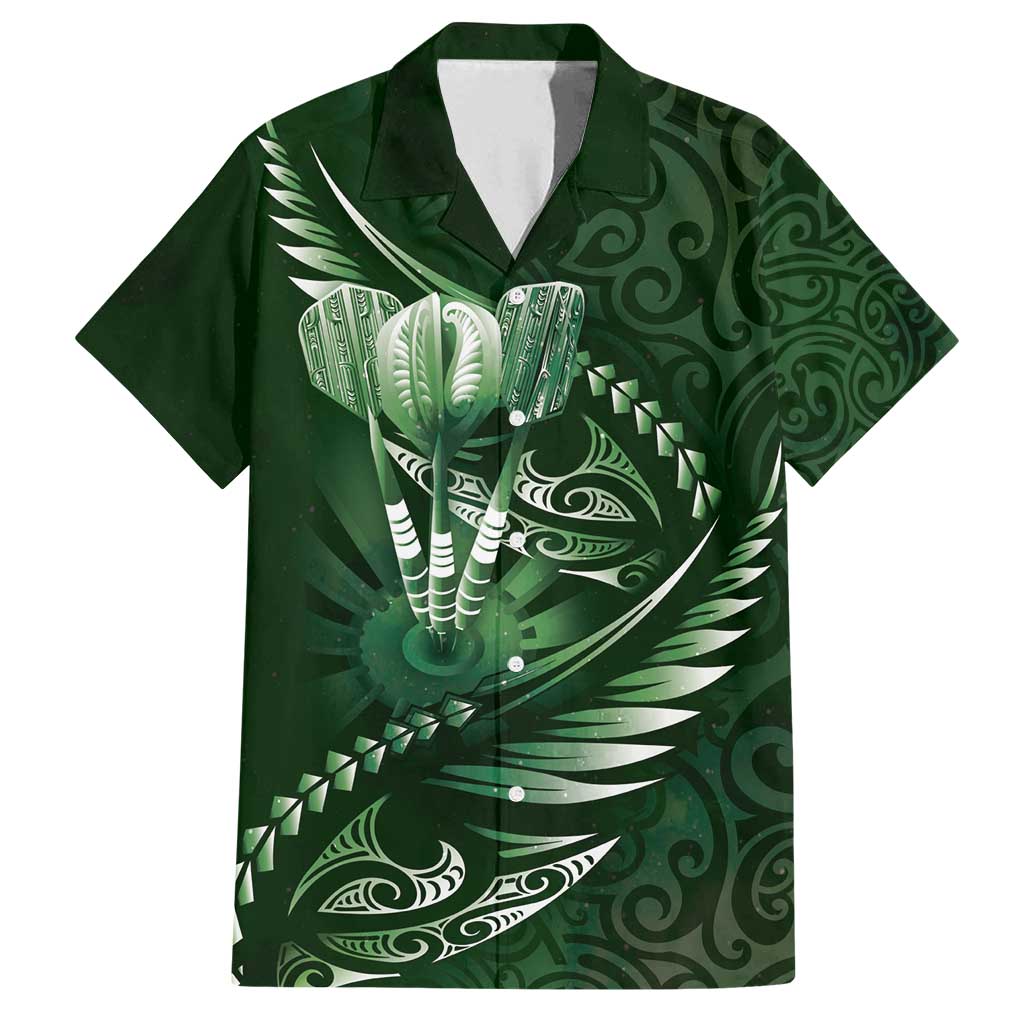 Personalised All Green New Zealand Darts Family Matching Off Shoulder Maxi Dress and Hawaiian Shirt Aoteroa Fern Maori Galaxy Style