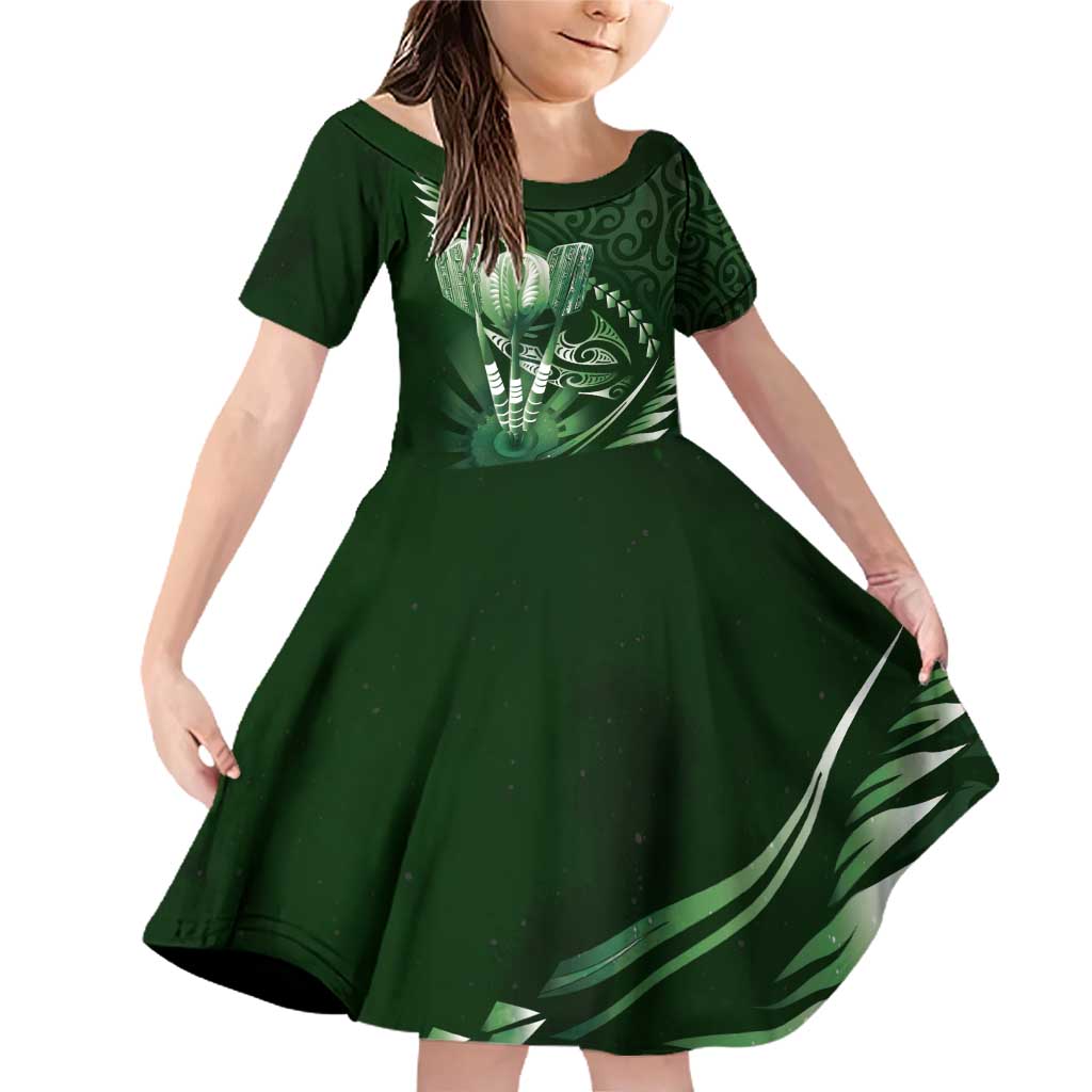 Personalised All Green New Zealand Darts Family Matching Off Shoulder Short Dress and Hawaiian Shirt Aoteroa Fern Maori Galaxy Style
