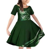 Personalised All Green New Zealand Darts Family Matching Off Shoulder Short Dress and Hawaiian Shirt Aoteroa Fern Maori Galaxy Style