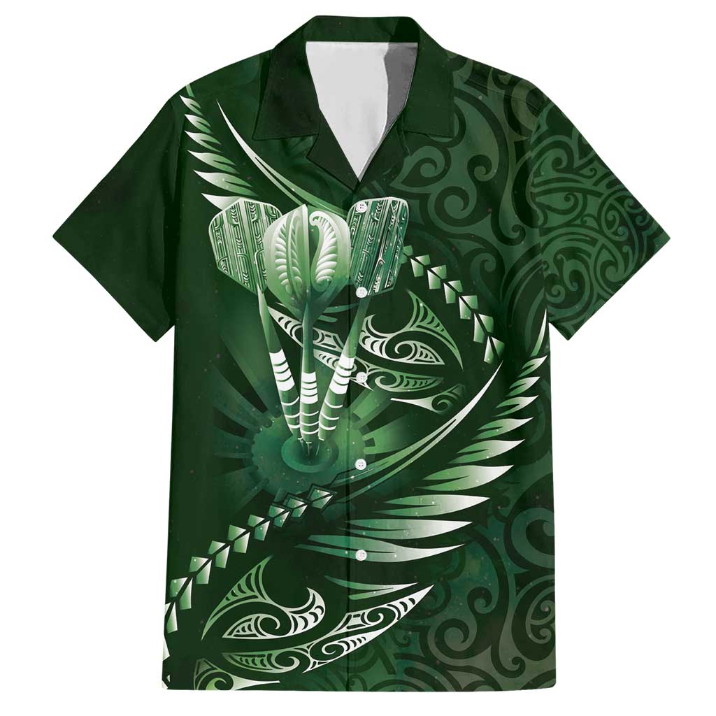 Personalised All Green New Zealand Darts Family Matching Short Sleeve Bodycon Dress and Hawaiian Shirt Aoteroa Fern Maori Galaxy Style