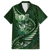Personalised All Green New Zealand Darts Family Matching Short Sleeve Bodycon Dress and Hawaiian Shirt Aoteroa Fern Maori Galaxy Style