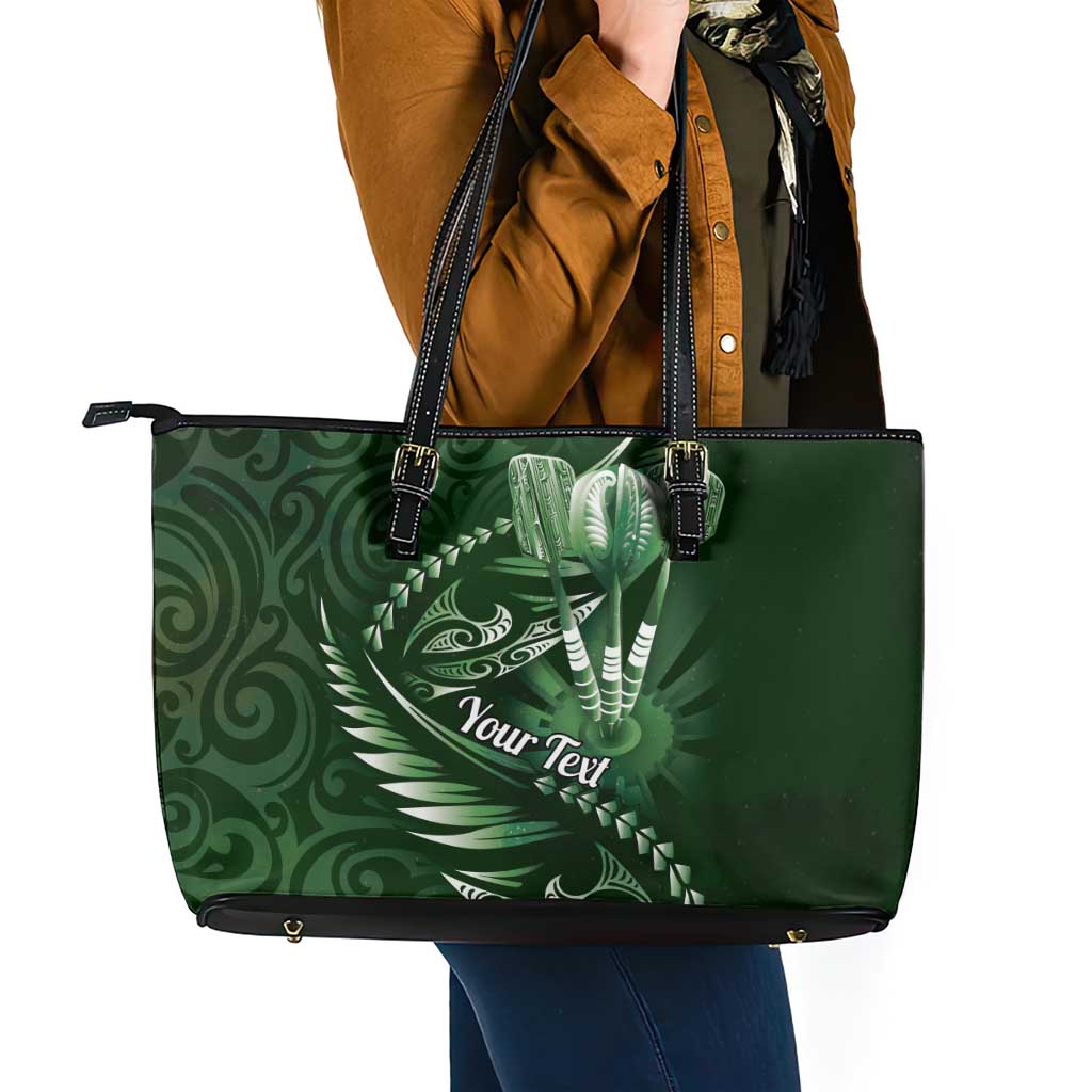 Personalised All Green New Zealand Darts Leather Tote Bag Aoteroa Fern Maori Galaxy Style
