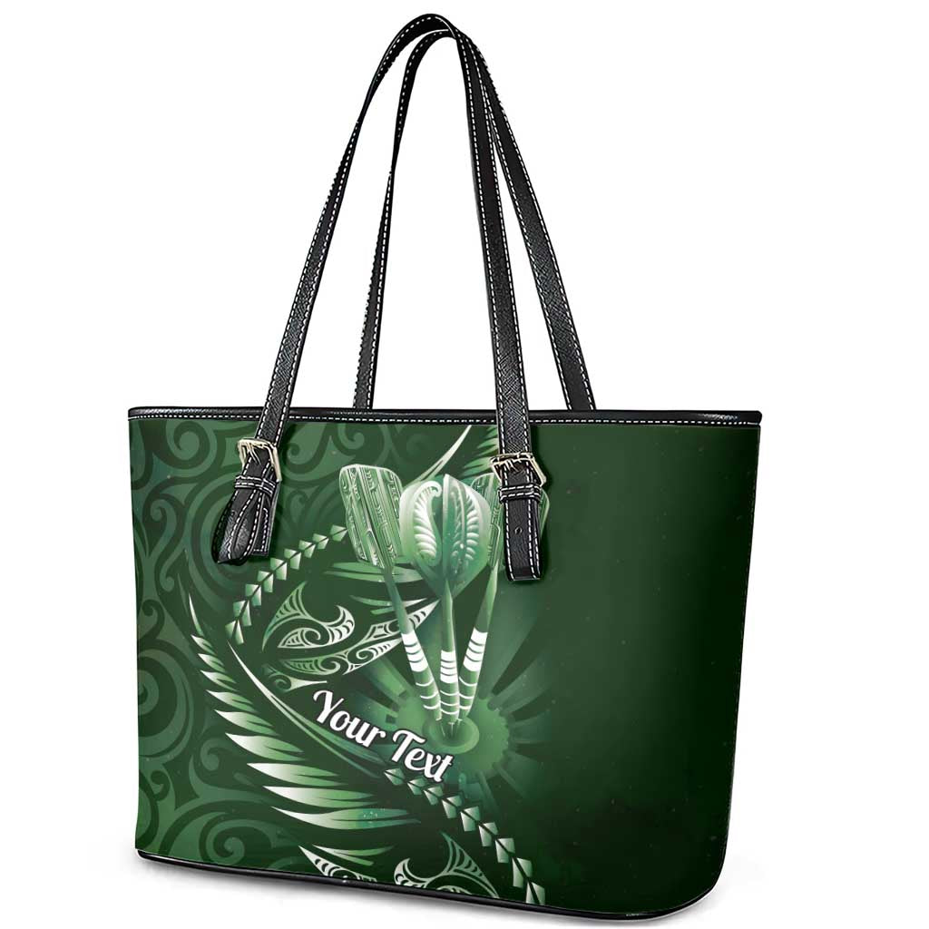 Personalised All Green New Zealand Darts Leather Tote Bag Aoteroa Fern Maori Galaxy Style