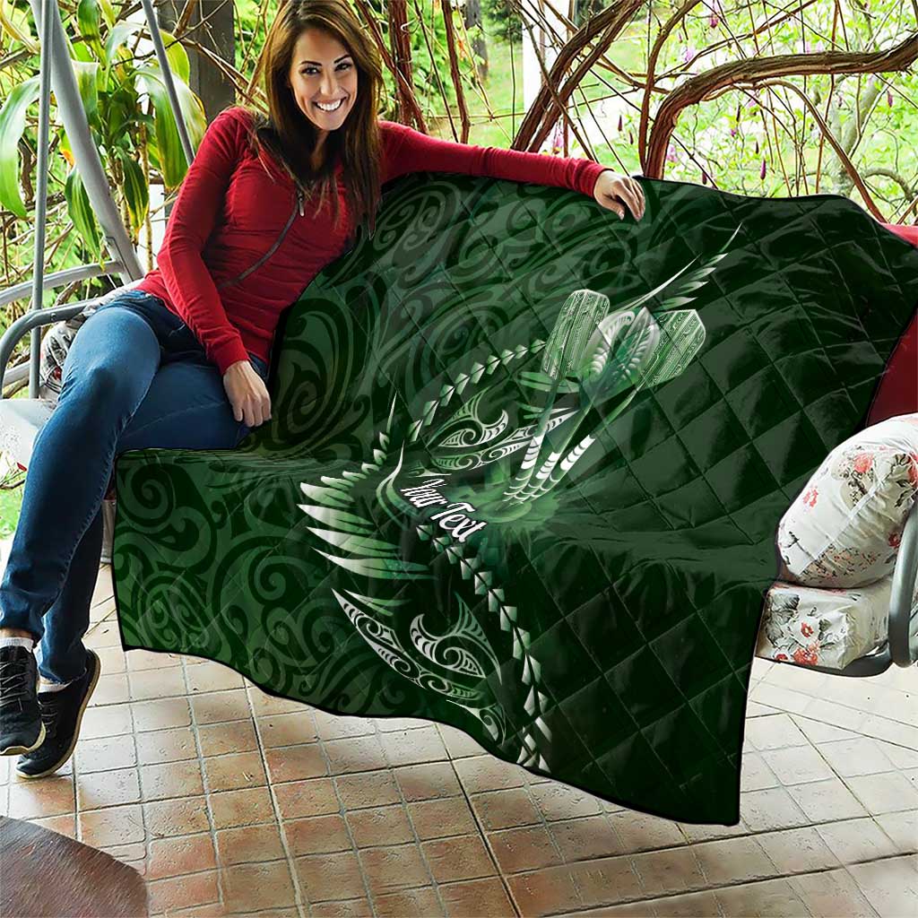 Personalised All Green New Zealand Darts Quilt Aoteroa Fern Maori Galaxy Style