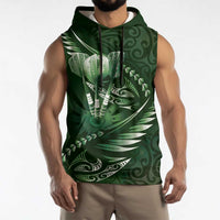 Personalised All Green New Zealand Darts Sleeveless Hoodie Aoteroa Fern Maori Galaxy Style - Polynesian Pride