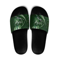 Personalised All Green New Zealand Darts Slide Sandals Aoteroa Fern Maori Galaxy Style LT14 Green - Polynesian Pride