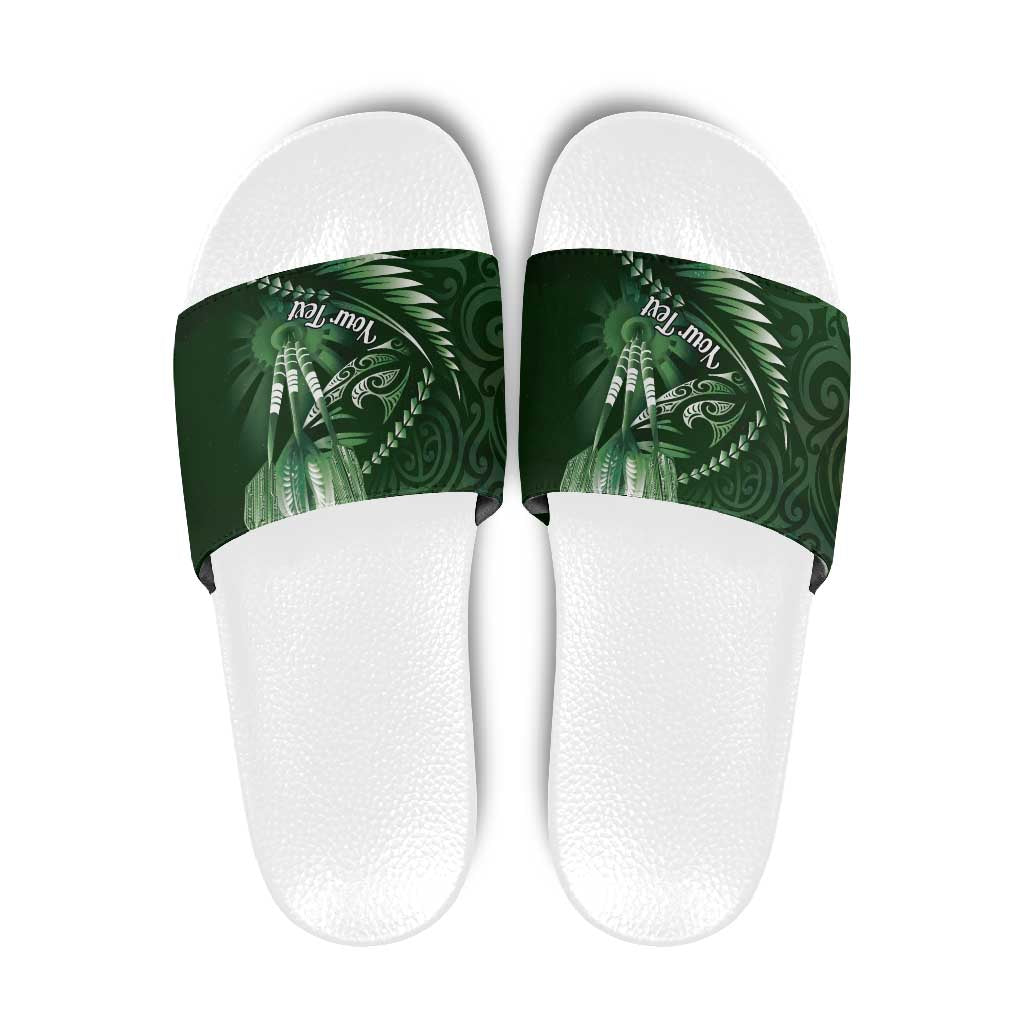 Personalised All Green New Zealand Darts Slide Sandals Aoteroa Fern Maori Galaxy Style LT14 Green - Polynesian Pride
