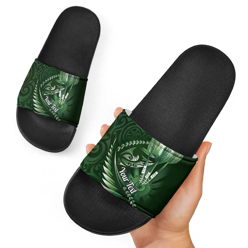Personalised All Green New Zealand Darts Slide Sandals Aoteroa Fern Maori Galaxy Style LT14 - Polynesian Pride