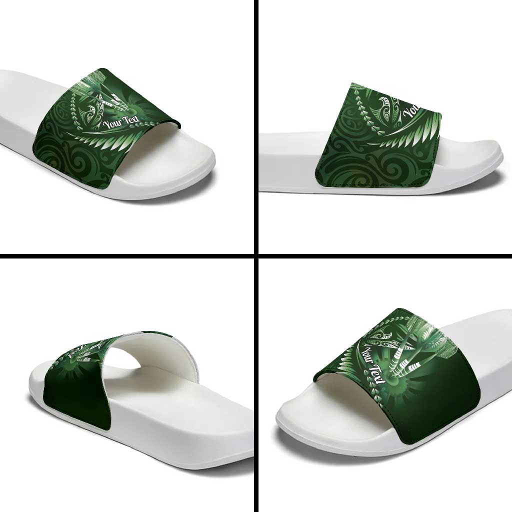Personalised All Green New Zealand Darts Slide Sandals Aoteroa Fern Maori Galaxy Style LT14 - Polynesian Pride