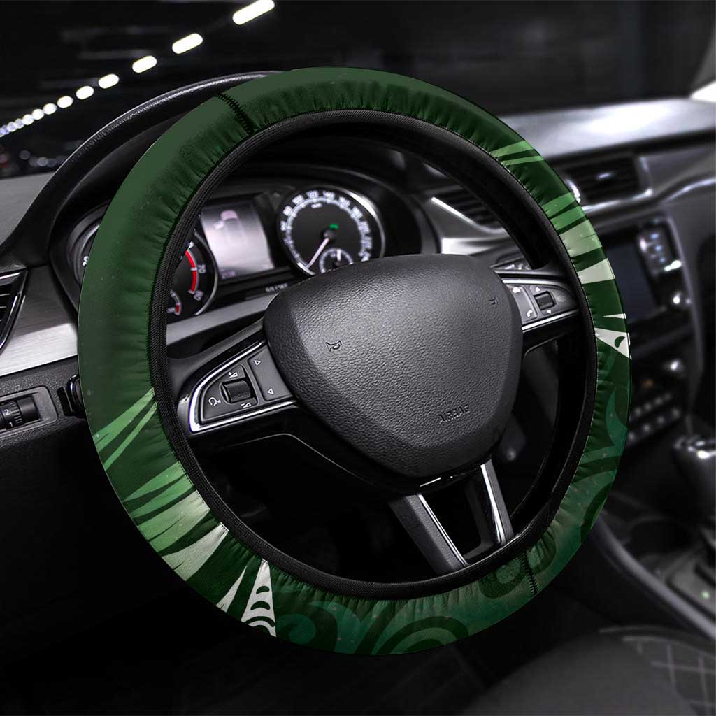 All Green New Zealand Darts Steering Wheel Cover Aoteroa Fern Maori Galaxy Style