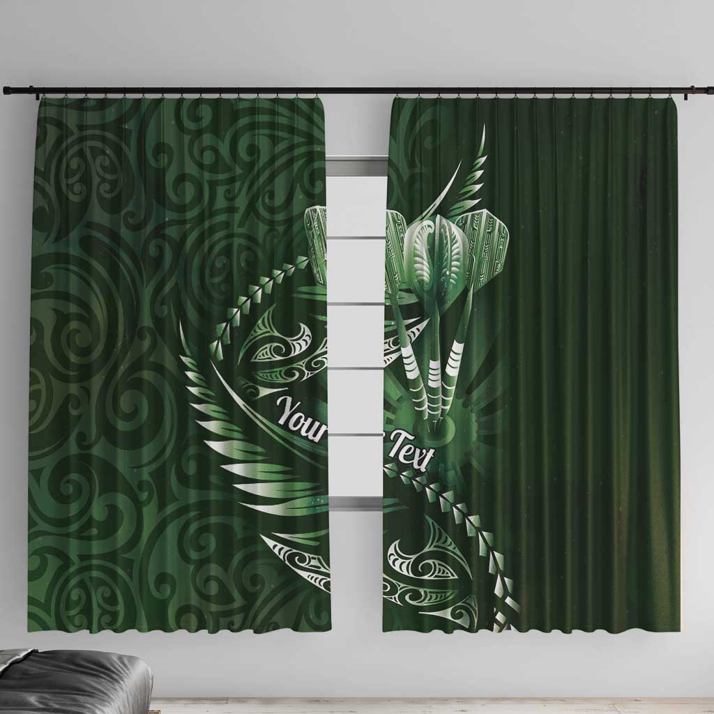 Personalised All Green New Zealand Darts Window Curtain Aoteroa Fern Maori Galaxy Style LT14 With Hooks Green - Polynesian Pride