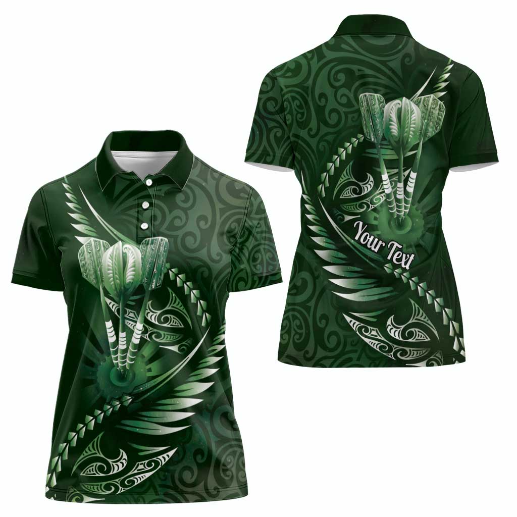 Personalised All Green New Zealand Darts Women Polo Shirt Aoteroa Fern Maori Galaxy Style