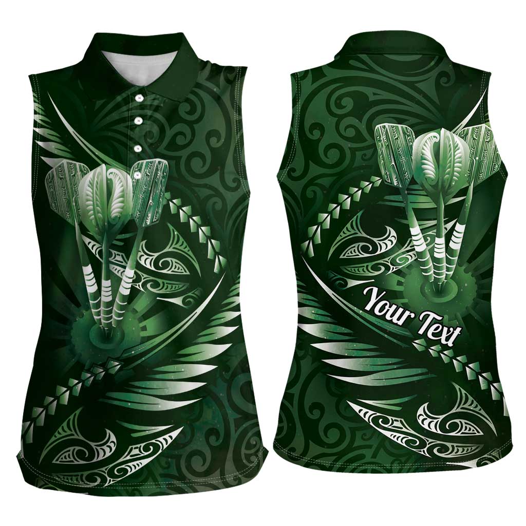 Personalised All Green New Zealand Darts Women Sleeveless Polo Shirt Aoteroa Fern Maori Galaxy Style