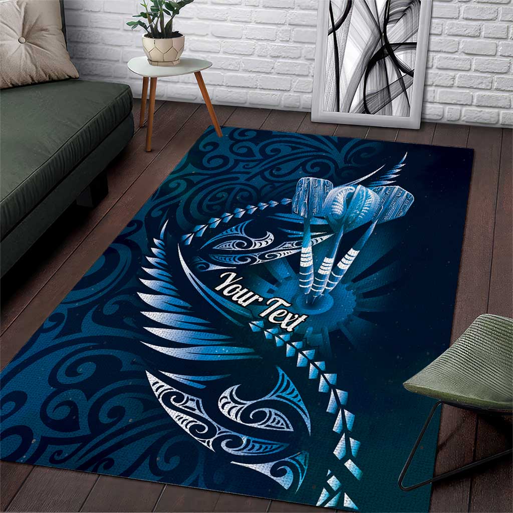 Personalised All Blue New Zealand Darts Area Rug Aoteroa Fern Maori Galaxy Style