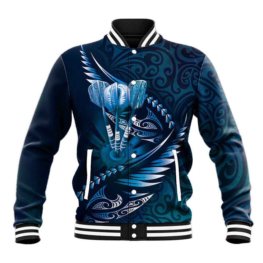 Personalised All Blue New Zealand Darts Baseball Jacket Aoteroa Fern Maori Galaxy Style