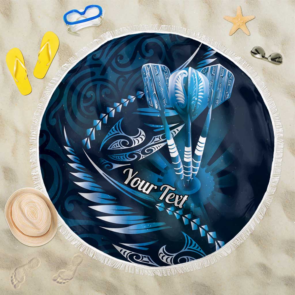 Personalised All Blue New Zealand Darts Beach Blanket Aoteroa Fern Maori Galaxy Style