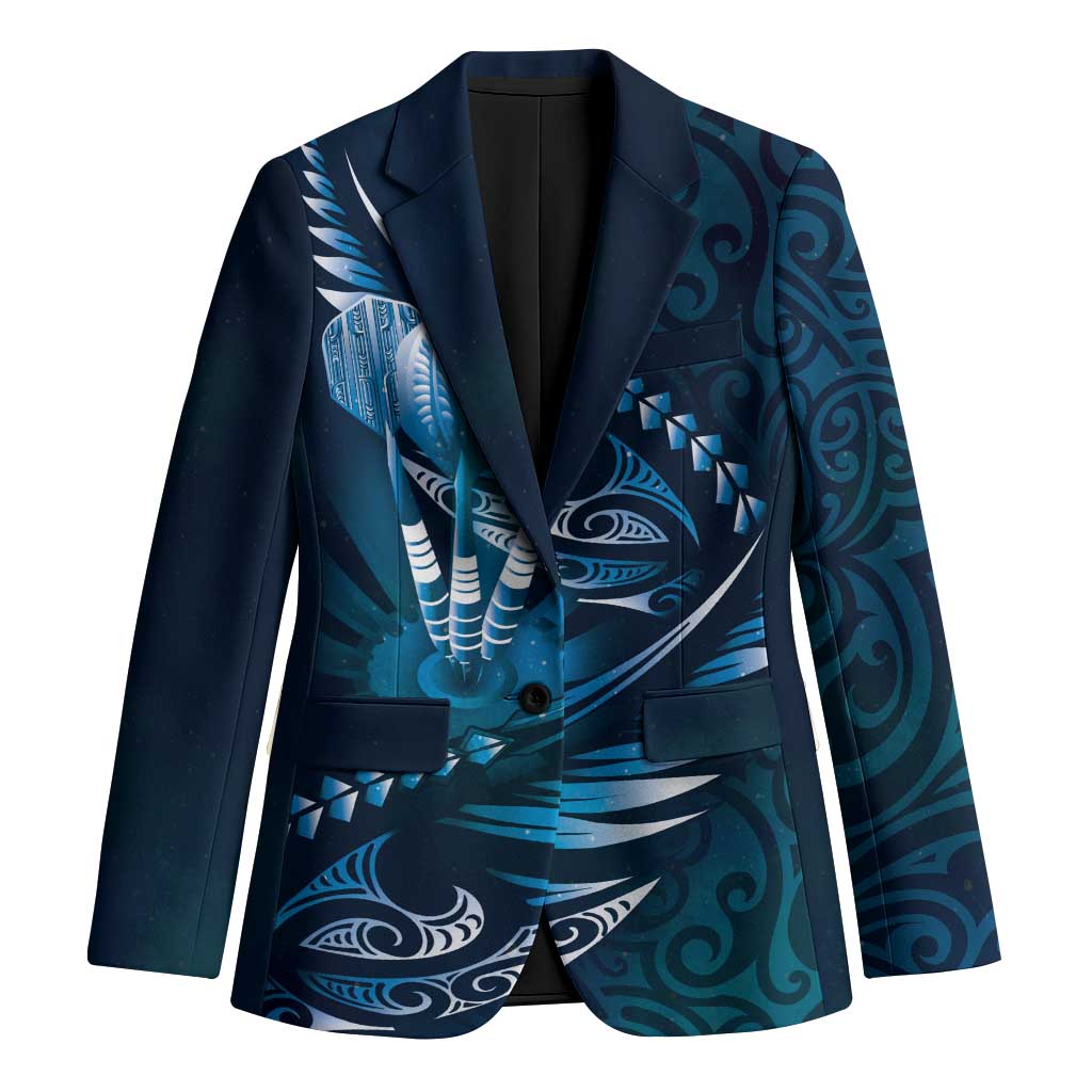 Personalised All Blue New Zealand Darts Blazer Aoteroa Fern Maori Galaxy Style LT14 Unisex Blue - Polynesian Pride