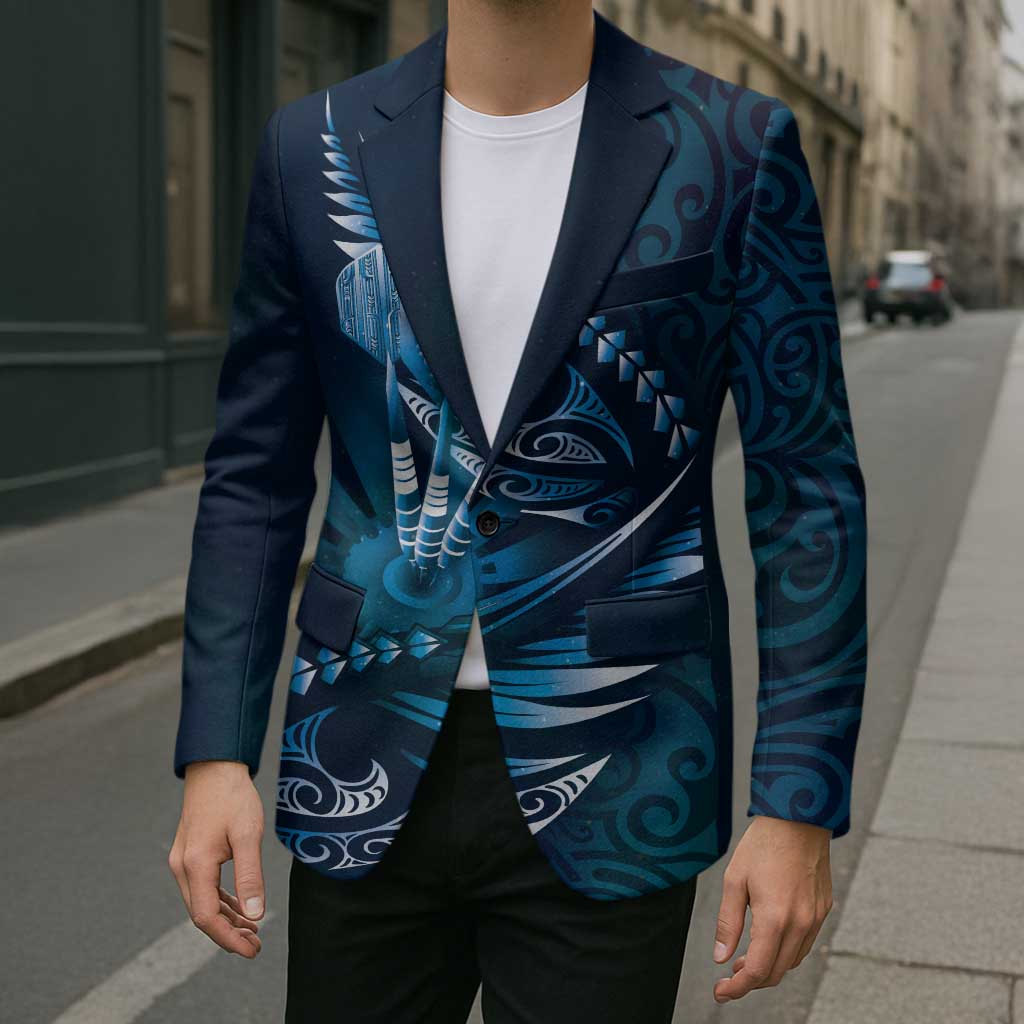 Personalised All Blue New Zealand Darts Blazer Aoteroa Fern Maori Galaxy Style LT14 - Polynesian Pride