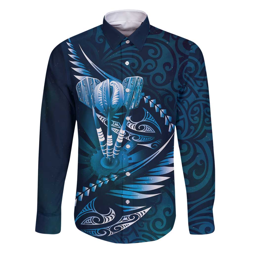Personalised All Blue New Zealand Darts Family Matching Long Sleeve Bodycon Dress and Hawaiian Shirt Aoteroa Fern Maori Galaxy Style