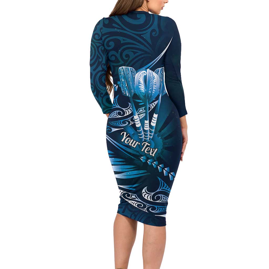 Personalised All Blue New Zealand Darts Family Matching Long Sleeve Bodycon Dress and Hawaiian Shirt Aoteroa Fern Maori Galaxy Style
