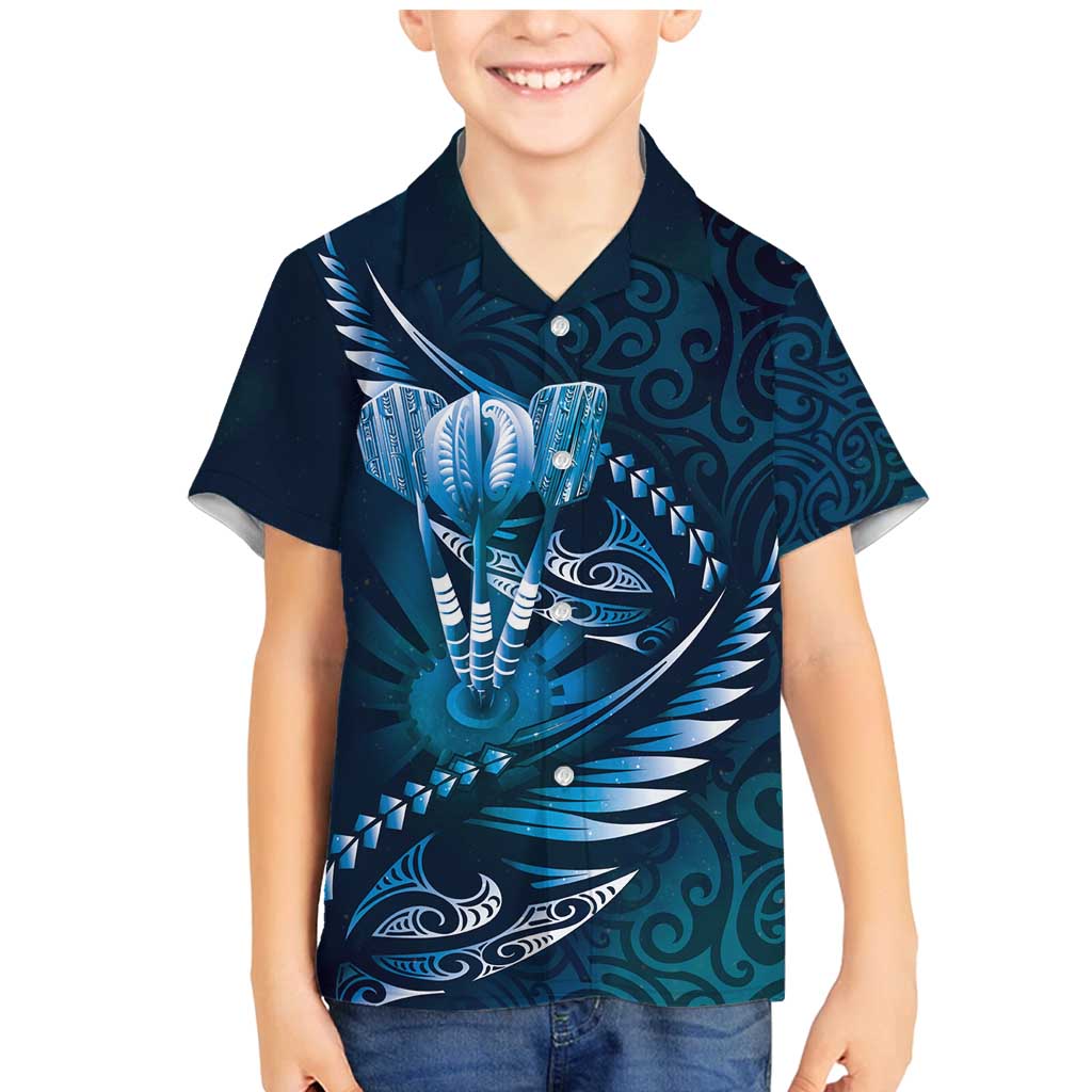 Personalised All Blue New Zealand Darts Family Matching Mermaid Dress and Hawaiian Shirt Aoteroa Fern Maori Galaxy Style