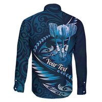 Personalised All Blue New Zealand Darts Family Matching Off The Shoulder Long Sleeve Dress and Hawaiian Shirt Aoteroa Fern Maori Galaxy Style