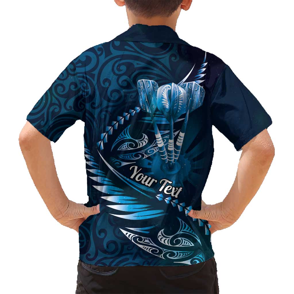 Personalised All Blue New Zealand Darts Family Matching Off Shoulder Maxi Dress and Hawaiian Shirt Aoteroa Fern Maori Galaxy Style