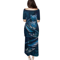 Personalised All Blue New Zealand Darts Family Matching Puletasi and Hawaiian Shirt Aoteroa Fern Maori Galaxy Style