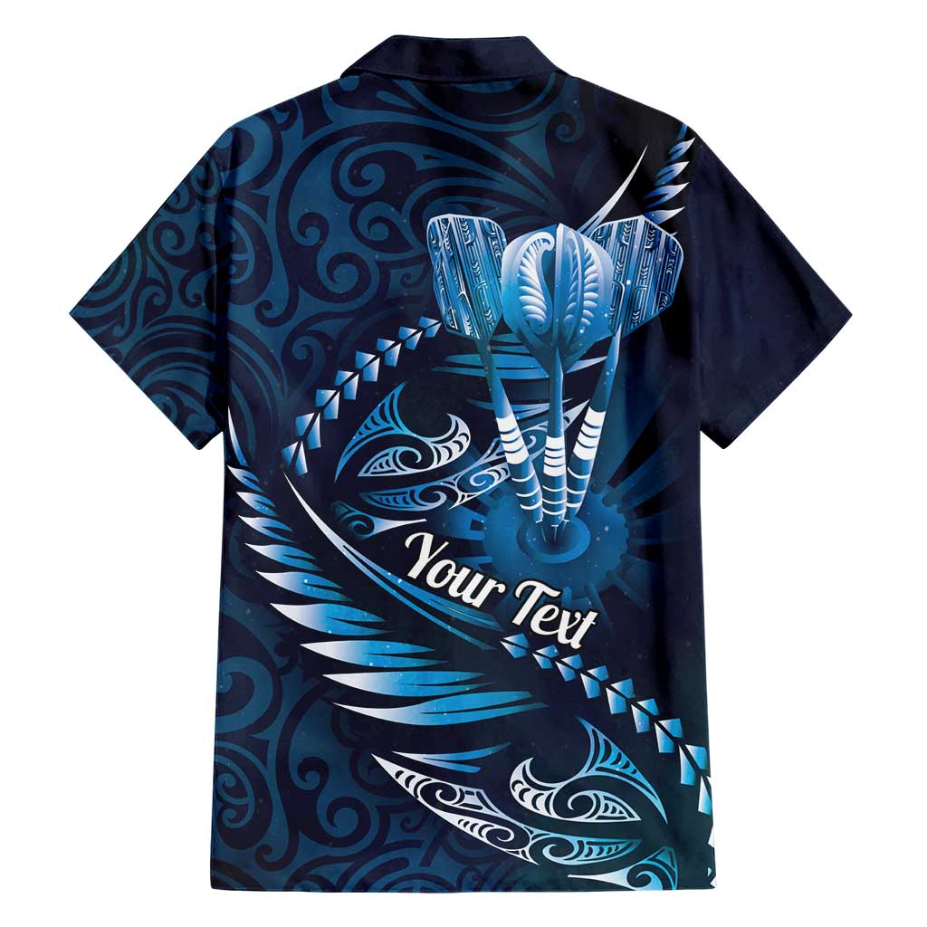 Personalised All Blue New Zealand Darts Family Matching Short Sleeve Bodycon Dress and Hawaiian Shirt Aoteroa Fern Maori Galaxy Style