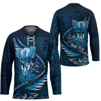 Personalised All Blue New Zealand Darts Hockey Jersey Aoteroa Fern Maori Galaxy Style - Polynesian Pride
