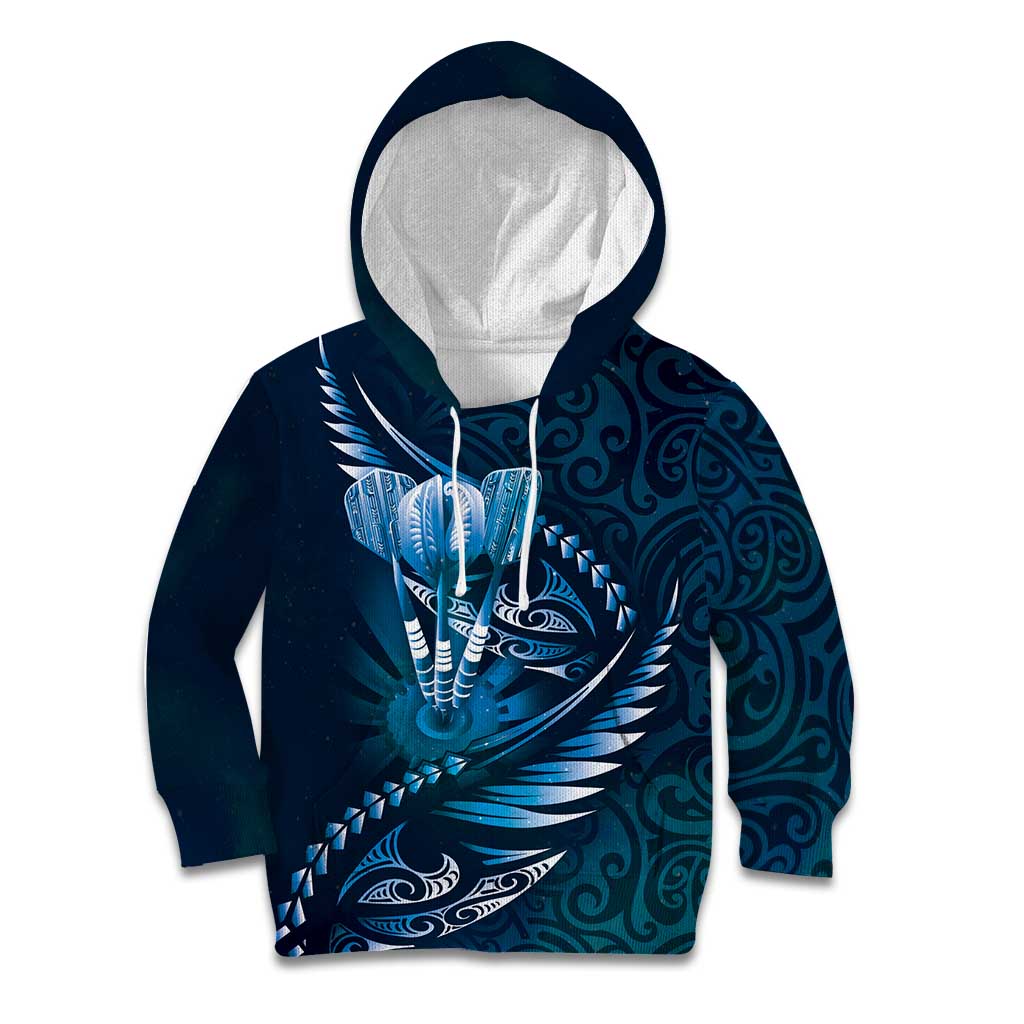 Personalised All Blue New Zealand Darts Kid Hoodie Aoteroa Fern Maori Galaxy Style