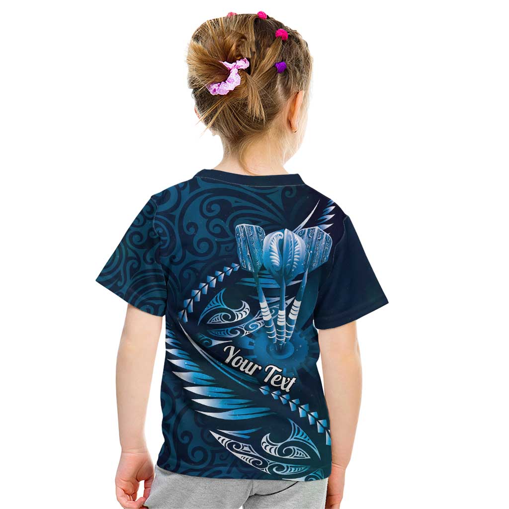 Personalised All Blue New Zealand Darts Kid T Shirt Aoteroa Fern Maori Galaxy Style