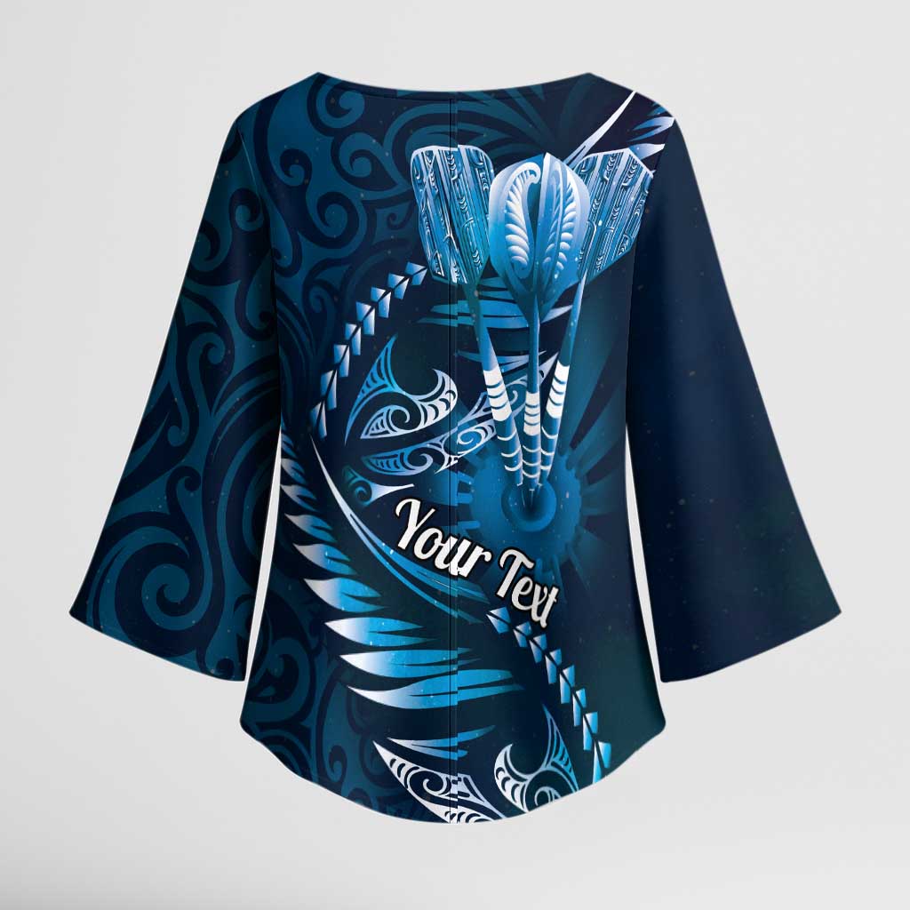 Personalised All Blue New Zealand Darts Kimono Sleeve Blouse Aoteroa Fern Maori Galaxy Style - Polynesian Pride
