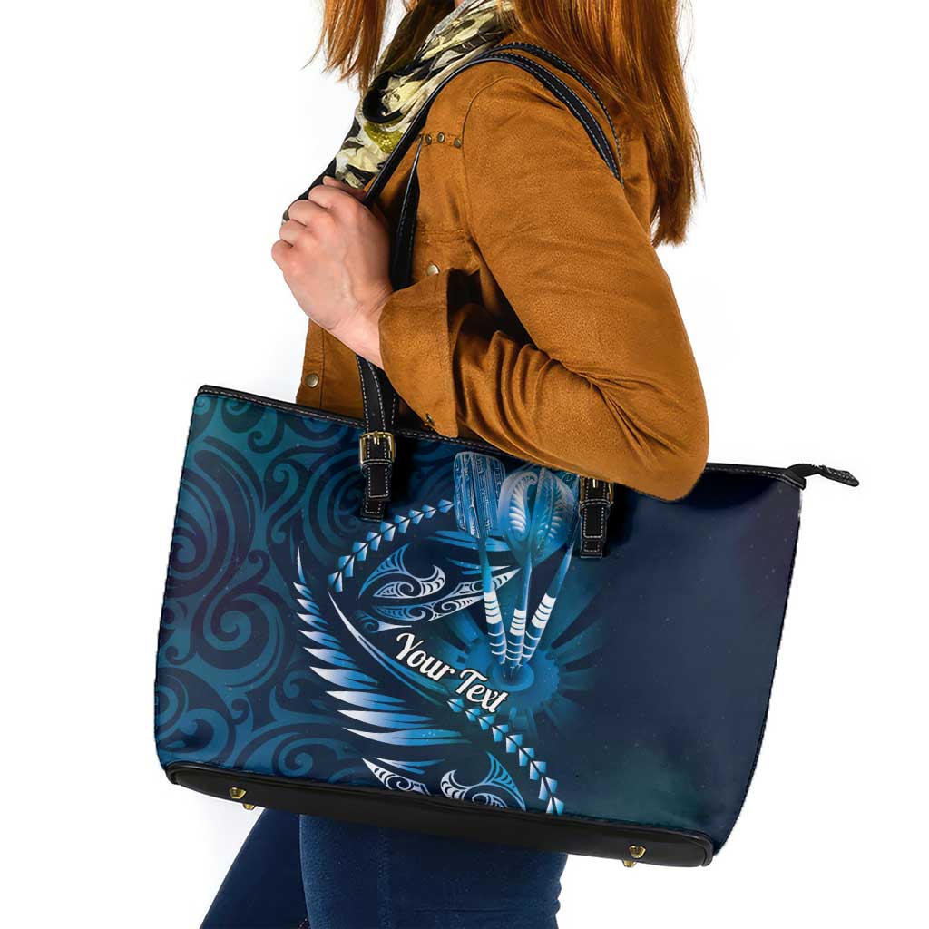 Personalised All Blue New Zealand Darts Leather Tote Bag Aoteroa Fern Maori Galaxy Style