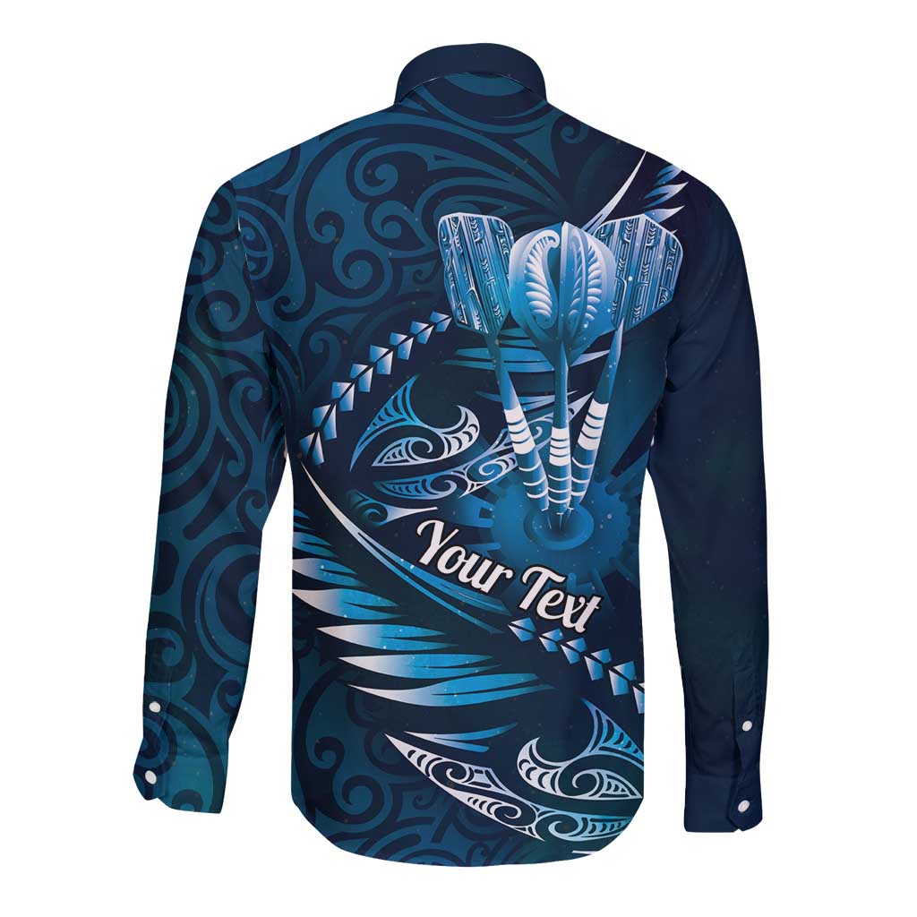 Personalised All Blue New Zealand Darts Long Sleeve Button Shirt Aoteroa Fern Maori Galaxy Style