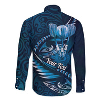 Personalised All Blue New Zealand Darts Long Sleeve Button Shirt Aoteroa Fern Maori Galaxy Style