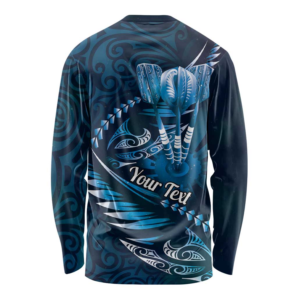 Personalised All Blue New Zealand Darts Long Sleeve Shirt Aoteroa Fern Maori Galaxy Style