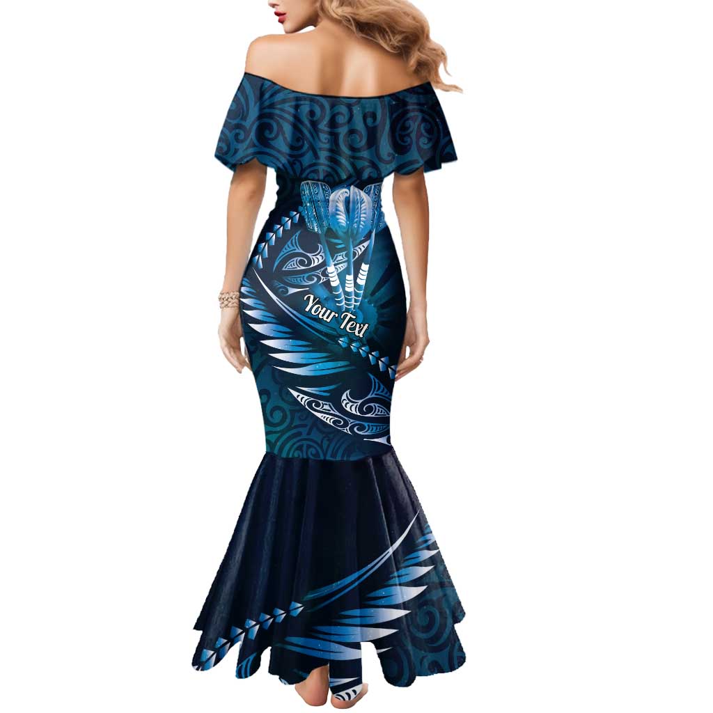 Personalised All Blue New Zealand Darts Mermaid Dress Aoteroa Fern Maori Galaxy Style